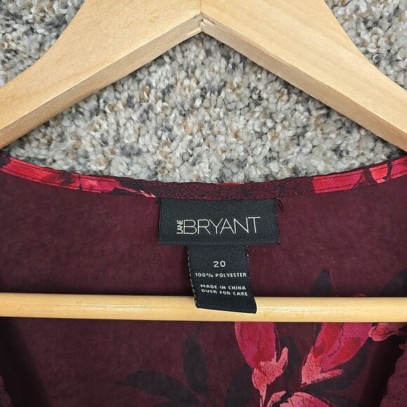 Lane Bryant Top Womens Plus 20 Burgundy Floral Print Sheer Blouse V Neck Ladies - Picture 6 of 7
